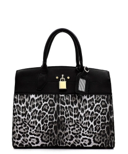 Leopard Padlock 2in1 Satchel Handbag With Wallet LE1099WPP BLACK